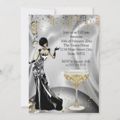 Invitation Fabulous Silver Gold Black Champagne Birthday (Dos)