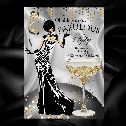 Invitation Fabulous Silver Gold Black Champagne Birthday