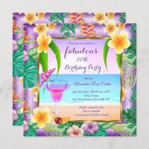 Invitation Fabulous Tropical Purple cocktail Photo Party