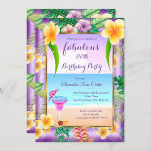 Invitation Fabulous Tropical Purple cocktails Photo Party