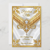 Invitation Fabulous White Silk Gold Diamonds Birthday Party (Devant)