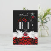 Invitation Fabulous Wild Red Black Damask 50e fête d'annivers (Debout devant)