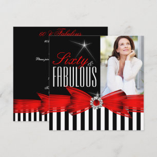 Invitation Fabulueuse Fête d'Anniversaire 60 Rayures Rouges N