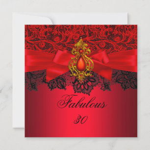 Invitation Fabulueux 30 Élégant Rouge Noir SQ Bijoux de fête