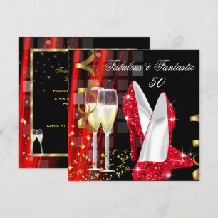 Invitation Fabuluse Fêtte d'Anniversaire Moderne Or Rouge Fan