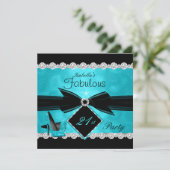 Invitation Fabuluseux 21 Anniversaire Turquoise Noir Argent F (Debout devant)