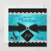 Invitation Fabuluseux 21 Anniversaire Turquoise Noir Argent F (Devant)