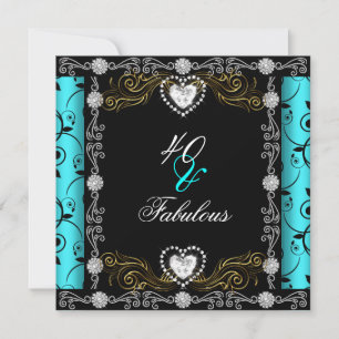 Invitation Fabulux 40 ans Damassé Sarcelle Argent 40e Anniver