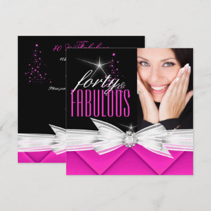 Invitation Fabulux 40 Photo Rose Noir Blanc Élégant Fête 3
