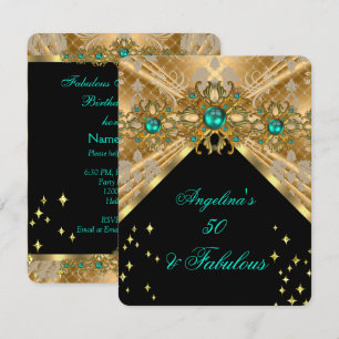 Invitation Fabulux 50 Anniversaire Vert Jade Or Damassé