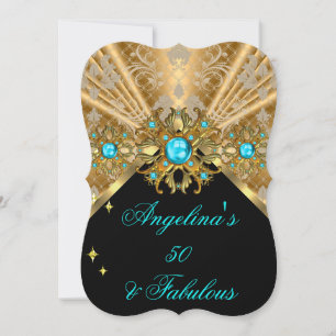 Invitation Fabulux 50 Bleu Sarcelle Or Noir Damassé Anniversa