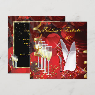 Invitation Fabulux 50 Fantastique Champagne Rouge Or Annivers