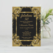 Invitation Fabulux 50 Photo noir perle dorée fête (Debout devant)