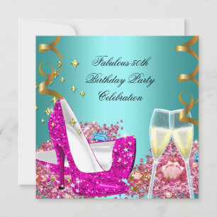 Invitation Fabulux 50 Rose Turquoise Pailleté Talons Hauts An