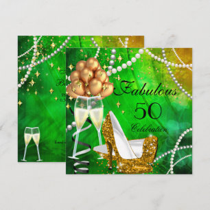 Invitation Fabulux 50 Talons Verts Or Champagne Anniversaire