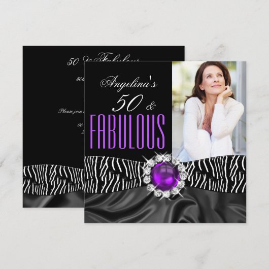 Invitation Fabulux 50 Zèbre Soie Noire Fête d'anniversaire Vi (Devant / Derrière)