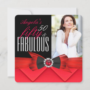 Invitation Fabulux Anniversaire 50 Rouge Bijou Photo Fête