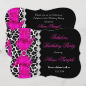 Invitation Fabulux Anniversaire Rose Chaud Léopard Noir (Devant / Derrière)