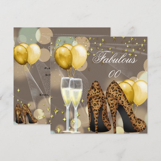 Invitation Fabulux Or Beige Léopard Champagne Soirée (Devant / Derrière)