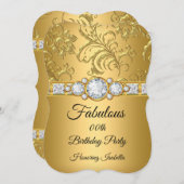 Invitation Fabulux Or Damassé Diamant fête d'anniversaire 2 (Devant / Derrière)