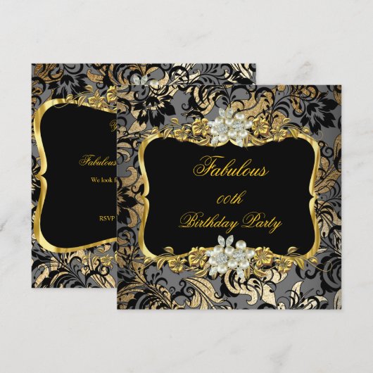 Invitation Fabulux Or Noir Gris Perle Damassé Soirée (Devant / Derrière)