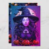 Invitation Face dans le trou Halloween sorcière (Devant / Derrière)