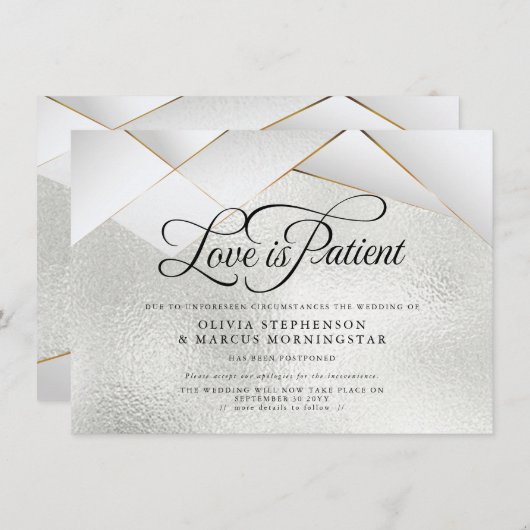 Invitation Facettes blanches en or gelé Mariage reportées (Devant / Derrière)