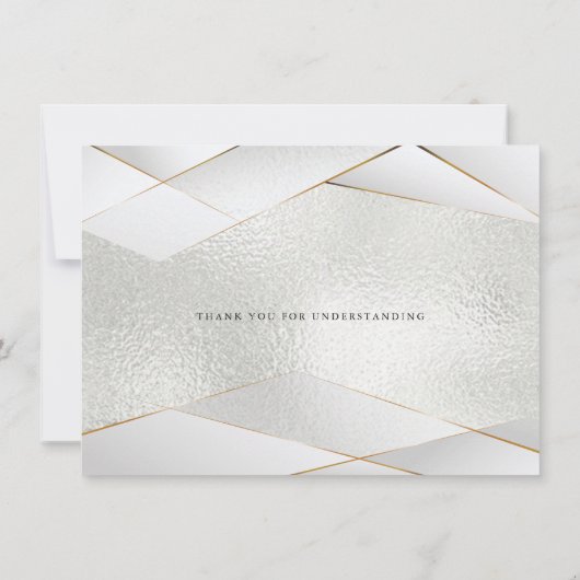 Invitation Facettes blanches en or gelé Mariage reportées (Dos)