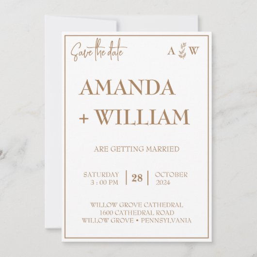 Invitation facile Editable moderne Monogramme feuille enregis (Devant)