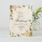 Invitation Faded Floral Timber Rustic Mariage (Debout devant)