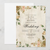 Invitation Faded Floral Timber Rustic Mariage (Devant / Derrière)