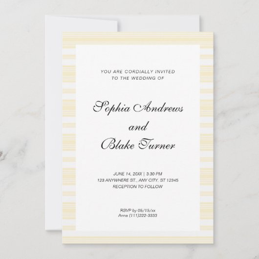Invitation Faded Yellow and White Stripes Moderne Mariage (Devant)