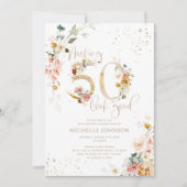 Invitation Faire 50 paraître bon Anniversaire botanique rose (Devant)