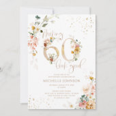 Invitation Faire 60 paraître Bon Anniversaire Botanique Rose  (Devant)