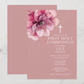 Invitation Faire à la première sainte communion florale aquar (Devant / Derrière)