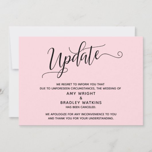 Invitation Faire annonce d'annulation de mariage rose pastel (Devant)
