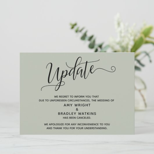 Invitation Faire Annonce d'annulation de mariage vert sauge é (Debout devant)