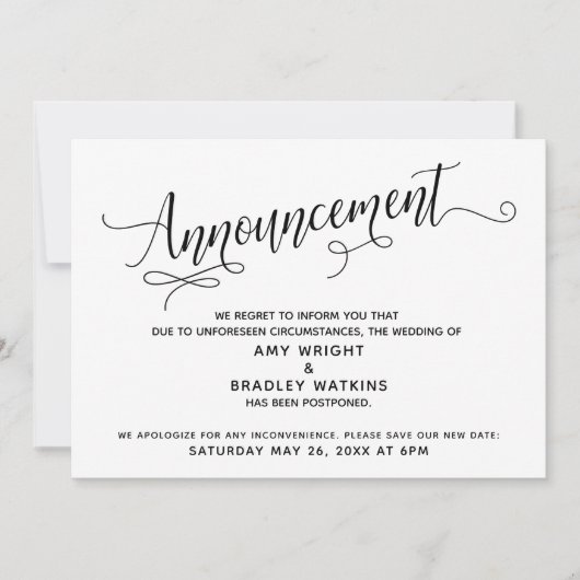 Invitation Faire Annonce de Mariage Reporté Élaborée (Devant)