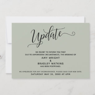 Invitation Faire Annonce de Mariage Reporté Élégante Vert Sau