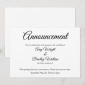 Invitation Faire annonce de mariage reporté, simple et élégan (Devant / Derrière)