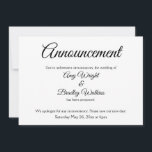 Invitation Faire annonce de mariage reporté, simple et élégan<br><div class="desc">Voici une carte élégante et simple pour informer vos invités s'il est devenu nécessaire de changer la date de votre mariage. Utilisez les champs du modèle pour ajouter vos informations personnelles et rendre ce design moderne et unique vôtre. Le fond blanc peut être changé en n'importe quelle couleur de votre...</div>
