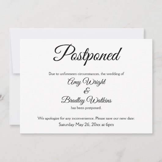 Invitation Faire Annonce de Mariage Reporté Simple et Élégant (Devant)