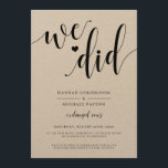 Invitation Faire annonce de mariage rustique<br><div class="desc">Cette invitation comprend "nous avons fait" dans un script romantique pour la façon parfaite de dire à vos amis et à votre famille que vous avez uni vos destins.</div>