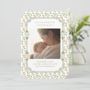 Invitation Faire annonce de naissance avec 2 photos florales