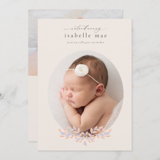 Invitation Faire annonce de naissance ovale classique avec ph (Devant / Derrière)