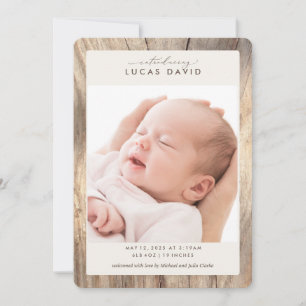 Invitation Faire annonce de naissance photo en bois rustique
