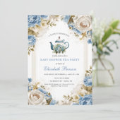 Invitation Faire Babiller Bébé Fleurs Bleues (Debout devant)