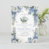 Invitation Faire Babiller Bébé Fleurs Bleues (Debout devant)
