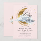 Invitation Faire Baby Shower Rose Céleste Script (Devant / Derrière)