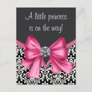 Invitation Faire Baby-Shower Rose Et Noir Damassé
